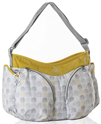 Preisvergleich Produktbild okiedog MONDO 39062 leichte geräumige Wickeltasche mit Schultergurt, inkl. Kinderwagenhaken, Wickelunterlage, isolierter Flaschenhalter und Zubehörbeutel, DotDotDot grau gold, ca. 49 x 32 x 19 cm