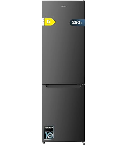 Frigorifero Combinato Cecotec Bolero CoolMarket Combi 322i Black Glass – 322L, Multi Airflow, HumidityFlex HUB, LED Interno