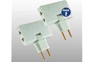 THREE STARS 3-Stars | Pack 2 Unid. | Ladrón Enchufe Plano de 3 Tomas | Diseño Fino: Ideal para Espacios reducidos | Cabezal Giratorio 180º | Adaptador Americano y Europeo | 250 V. - Toma Tierra 10A.