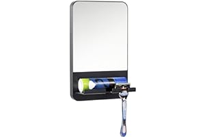 TAILI Espejo Anti Niebla para Ducha, Espejo de Ducha de Succión sin Niebla para Afeitado con Soporte para Maquinilla de Afeitar, Extraíble y Sin Perforar, Inastillable e Impermeable para Baño - Negro