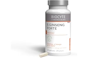 BIOCYTE 5 Ginseng Forte - Complément Alimentaire Energie et Vitalité - A base de Ginseng Américain, Sibérien, Coréen, Maca, Rhodiola - 40 Gélules - 20 jours de prise