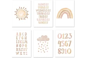 HEPENG EasyLife Kinderzimmer ABC Lernposter, Cartoon Regenbogen Bild, Babyzimmer Dekoration Poster, rahmenloses Bild (21x30cm, A4) set1