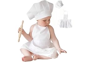 Nicoone Disfraz de chef para bebé recién nacido, sombrero y delantal, disfraz de chef para niños y niñas, accesorios de fotografía