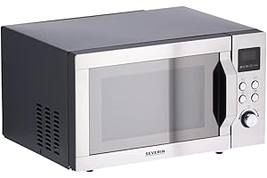 SEVERIN Microondas 3 en 1, microondas con grill, convección y base de vidrio, microondas digital amplio para platos cuadrados, acero inoxidable/negro mate, MW 7777