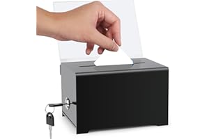 DBAATTZ Boîte de Dons en Acrylique Verrouillable, Boîte de Dons, Boîtes à Suggestions, avec Autocollants,Boîtes à Bulletins de Vote, avec Clé Noire, pour les Bulletins de Vote et les Cartes de Visite, Noir