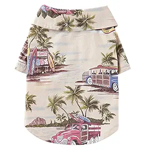 Tangpan Hawaiian Beach Coconut Tree Print Dog Shirt Summer Camp Shirt Clothes (S-12#, Champagne)