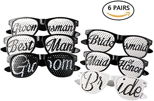 SECOWEL Wedding Sunglasses Bachelorette Bachelor Party Sunglasses Set Photo Booth Props Novelty Partywear Fun Glasses (Set of 6)