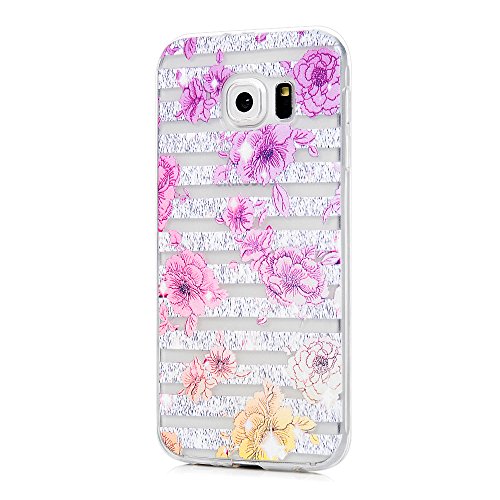 Badalink Hülle für Samsung Galaxy S6 Slimcase TPU Rose Blümchen und Strauchpäonie Gemalt Aufdruck Muster Schutzhülle Weich Flexibel Semi-transparent Wasserdicht Einteilige Handyhülle Soft Leicht Stoßstangen Case - 7