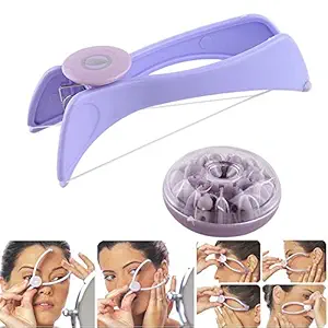 Dhruheer Women's Eyebrow Face Chicks Ear Hand Legs Finger Forehead Upper Lip Arms and Body Hair Threading System Epilator Tweezer Trimmer Clipper Machine Tool Kit - Purple