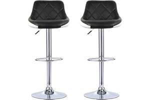 YIFAA Tabourets de Bar Lot de 2 en Cuir synthétique,Hauteur réglable 84-104cm (2-Noir+Blanc)