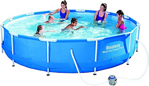 Preisvergleich Produktbild Bestway Frame Pool Steel Pro Set Familien Garten Schwimmbecken Rund Pool 366 x 76 cm mit Pumpe