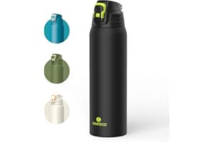 SANTECO Borraccia con blocco di sicurezza, thermos in acciaio inox, 1,5 l, senza BPA, con borsa per il trasporto, lavabile in lavastoviglie, per viaggi, campeggio, colore nero