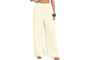 Neteson Pantaloni Lino Donna Larghi Pantaloni Leggeri Elastica Elegante Casual Gamba Larga con Tasca