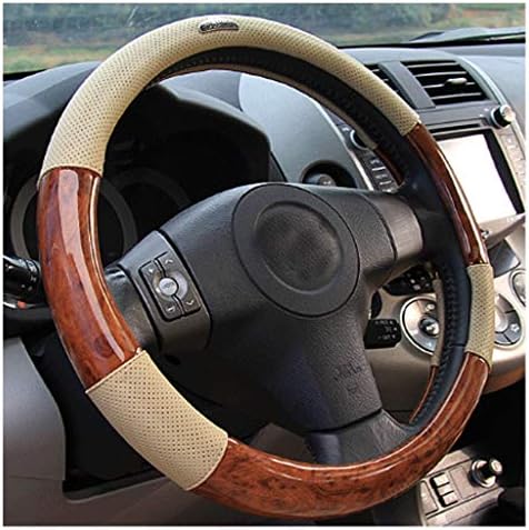 MTH Car Steering Wheel Cover,Microfiber Leather Universal Breathable Anti-slip Protector for Auto Truck SUV Van MTH-025 (Color : Beige)