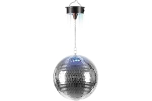 IBIZA LIGHT & SOUND IBIZA DISCO1-30 DISCOLIGHT SET SPIEGELKUGEL 30CM MIT LED BELEUCHTUNG UND MOTOR Discokugel Disco Effekt Strahler silber batteriebetrieben mit 18 LEDs