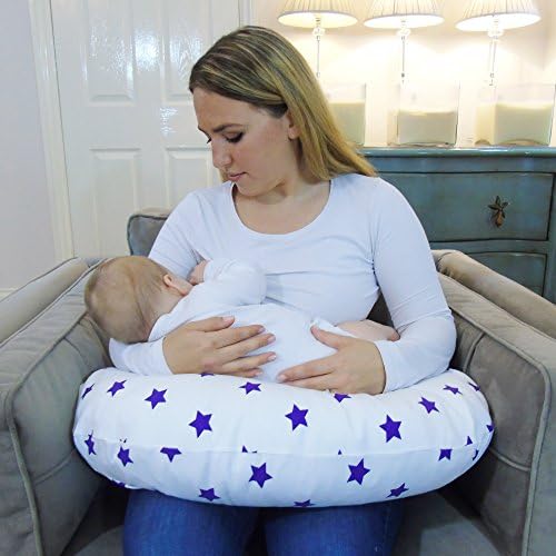 Widgey 5-in-1 Nursing Pillow Support for Pregnancy, Maternity, Feeding and Baby Nest, Cotton Cover in Purple Star