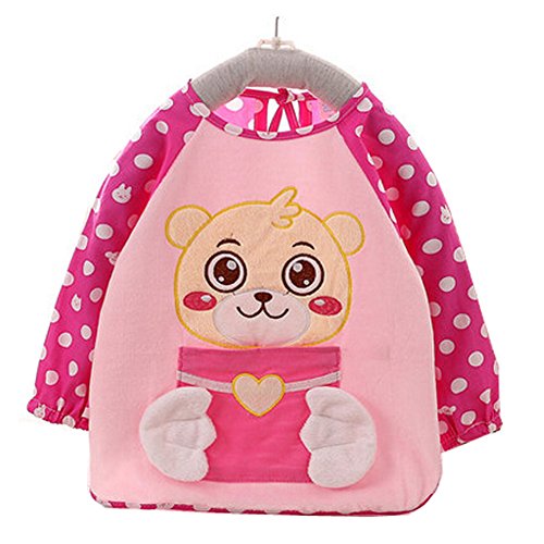 Waterproof Baby Long-sleeves Feeding Clothes Baby Bibs,Heart Bear,Pink