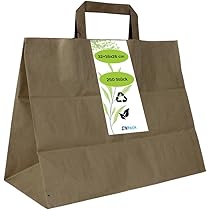 Enpack - 250 papieren draagtassen in bruin 32 16 x26 cm - met handvat - to go tassen - herbruikbaar - recyclebaar - kraftzakken - papieren zakken - supermarkt tassen