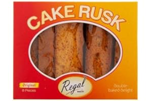 REGAL FOOD PRODUCTS BRINGING FOOD TO LIFE Regal Original Cake Rusk 8pcs - Healthy Snacks Rusk Biscuits | Source of Proteins and Minerals - Rich Tea Biscuits - Crispy Tea Rusk - Sweet Lovers Gift