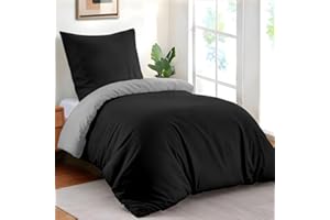 Dreamzie Funda Nordica Cama 135x200 cm con 1 Funda Almohada 50x70 cm - Negro/Gris Oscuro - Funda nordicas 135x200 de 100% Microfibra. Funda Nórdica Certificada sin Productos Químicos