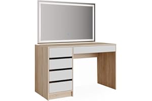 Vicco tavolo da toeletta Sherry, Sonoma/Bianco, 120 cm con specchio a LED