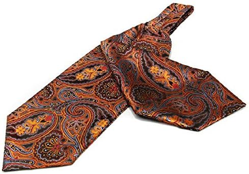 Mens Ascot elegant Cravat Jacquard woven necktie (Gold/brown pattern)