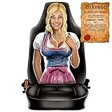 Witziger Sitzbezug fürs Auto mit hochwertigem Aufdruck - Trachten Frau - Im SET mit gratis Urkunde Spassvogel 1. Klasse Geschenk