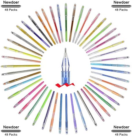Newdoer 48 Gel Pens in Case - Lasts 50% Longer - Best Art pens for Adult Colouring Books,Draw,and Write, This Pen Sets with New Long-Lasting Ink Technology
