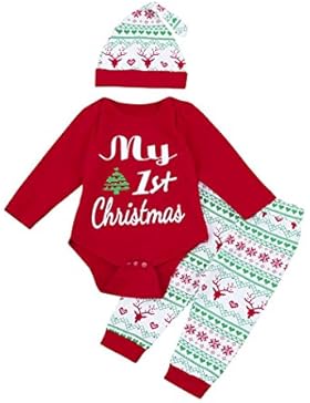Longra Neugeborenes Baby-Mädchen Jungen Strampler tops + Hirsch Hose + Hut Outfit Set Baby Unisex Weihnachten...