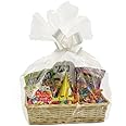 H-line Make Your Own Hamper Kit - Large Rectangle Wicker Basket Cellophane Wood Shred Bow Set (Natural) - Ideal for Christmas/Easter/Newborn Gift Hamper