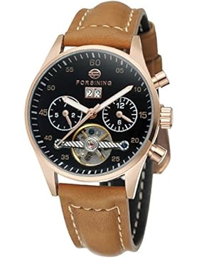 forsining Damen-Armbanduhr Automatische Tag Automatik Kalender Lederband Marke Collection Armbanduhr fsl691m3b1