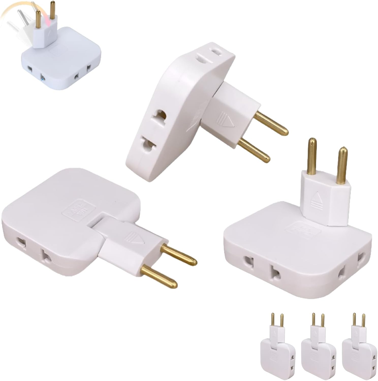 Pack 3 Ladrón Enchufe Plano múltiple de Pared de 3 Tomas con Cabezal Giratorio 180º. Regleta Enchufe Adaptador Europeo y Americano.