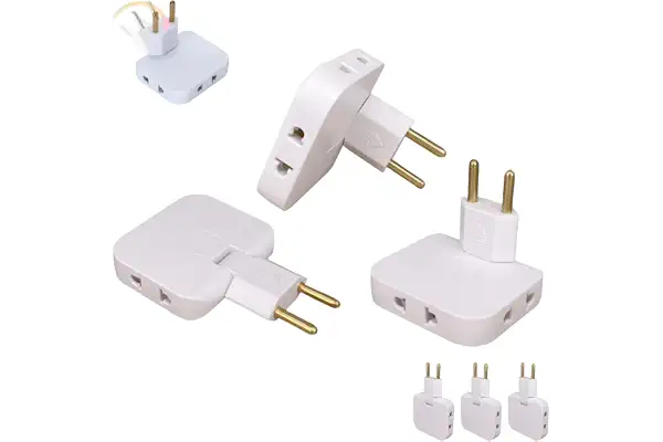 Pack 3 Ladrón Enchufe Plano múltiple de Pared de 3 Tomas con Cabezal Giratorio 180º. Regleta Enchufe Adaptador Europeo y Americano.
