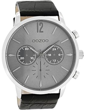 Oozoo Herrenuhr mit Lederband 48 MM Silbergrau/Schwarz C8244