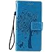 Produktbild Anlike Sony Xperia Z5 (5,2 Zoll) Hülle, Katzen Baum Muster PU Leder Flip-Case / Brieftasche / Wallet Etui /Lederhülle / Handy Schutzhülle / Bookstyle Cover / Handy Zubehör / Lederhülle / Handyhülle mit Bookstyle mit Standfunktion Kredit Kartenfach - blau