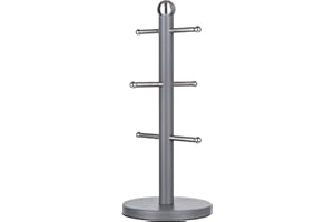 Novel Solutions Stainless Steel Matt Grey Coated 6 Cups Mug Tree Kitchen Storage Rack