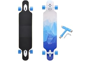 YZSZSJC Longboard, 8-lagigem Ahornholz Cruiser komplettes Skateboard,Longboards für mädchen Erwachsene jung anfänger mit T-Tool und PU-Räder