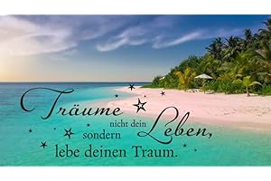 BLUEMEX Diamond Painting Bild, Lebe Deinen Traum, Tropenstrand, 60 Farben, runde Steinchen, 60x110cm, Vollbild