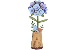 ROWOOD 3D träpussel blå hortensia, gör-det-själv blomma modellsats kit | Konstgjorda blommor i trä, för vuxna och tonåringar, heminredning och presentfans