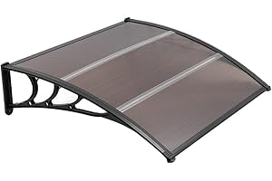 Mingone Pensilina da Esterno 150x100 Tettoia per Esterno in Policarbonato Cappottina per Porta D'ingresso Tettoia per Porta Parapioggia Pensilina Trasparente ad Arco, Nero-Teal Trasparente