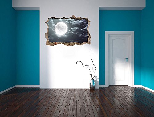 Pixxprint 3D_WD_2083_92x62 Vollmond am Wolkenhimmel Wanddurchbruch 3D Wandtattoo, Vinyl, bunt, 92 x 62 x 0,02 cm - 4