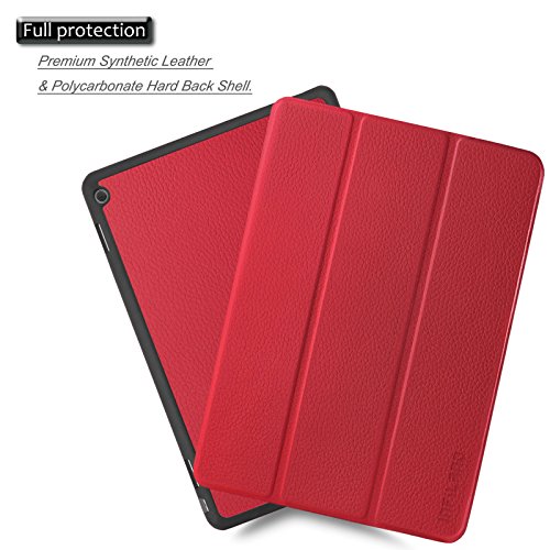 Huawei MediaPad M3 10 Lite 10 Hülle Case, Infiland Ultra Dünn Tri-Fold Muschel PU Leder Ultra Schlank Superleicht Ständer Shell Cover Schutzhülle Etui Tasche für Huawei MediaPad M3 10 Lite 10 (Rot) - 2
