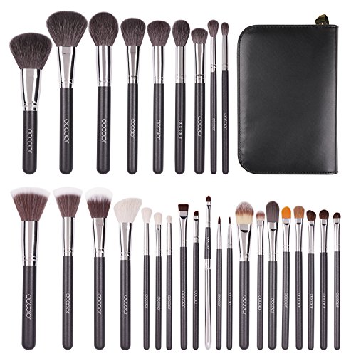 Docolor 29Pcs Makeup Brushes Set Sable Goat Pony Hair Professional Cosmetics Kit With Leather Case
