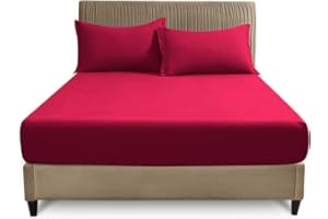 GC GAVENO CAVAILIA Easy Care Polycotton Fitted, Plain Dyed Bed Sheets OR Housewife Pillowcases 2 Pack, Polyester-Cotton, Red, Double