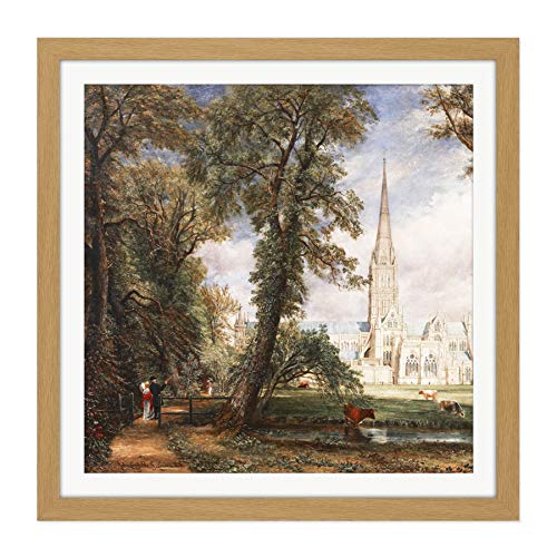 John Constable Salisbury Cathedral from The Bishops Garden Square Wooden Framed Wall Art Print Picture 16X16 Inch Catedral Desde Jardín Madera Pared Imagen