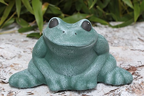 Deko-figur Frosch sitzend klein in Grün, Stein-figur für Haus und Garten