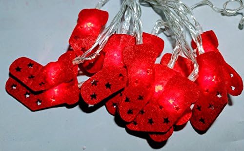 Felt Shape Decorated Christmas String 12 LED Lights - Battery Operated - Indoor Decorations (Red Stocking)