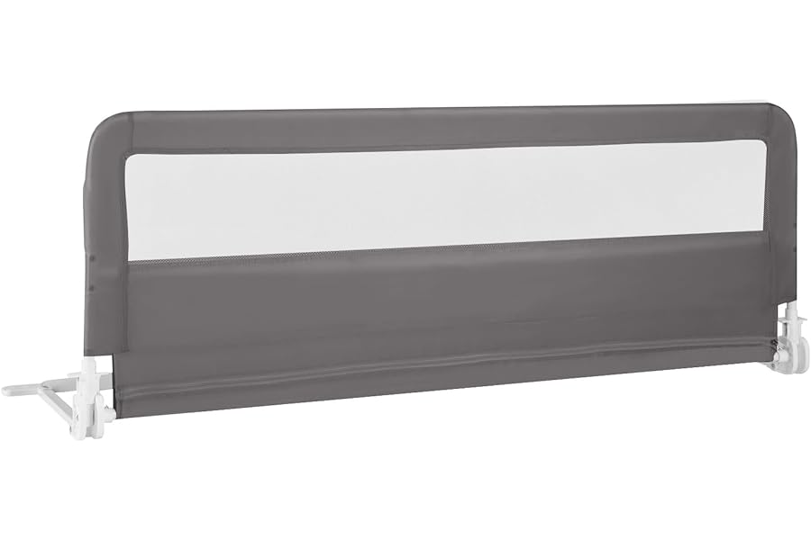 COSTWAY Bed Rail, 150cm/180cm Extra Long Toddler Safety Protection Guard, Folding Anti-Fall Beds Mesh Guardrail for Baby Kids (Grey, 150cm)