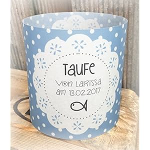 4er Set Tischlicht Tischlichter Punkte mit Deckchen Taufe Tischdeko personalisierbar hellblau