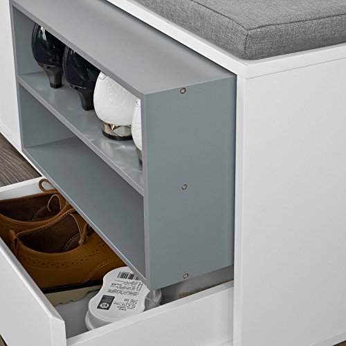 SoBuy® FSR37-W Sitzbank mit Sitzkissen Bettbank Schuhschrank Garderobenbank weiß BHT ca: 80x46x35cm - 4